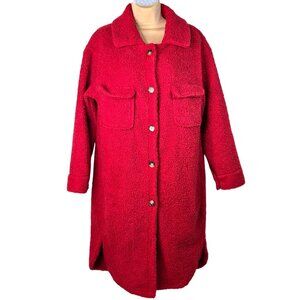 Zesica Womens Red Fuzzy Button-Down Longline Teddy Coat With Pockets Size S